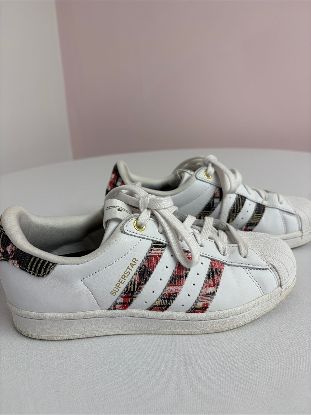 Adidas Superstar W Women’s 6 White Plaid Floral Sneakers H04077 Originals w/Box